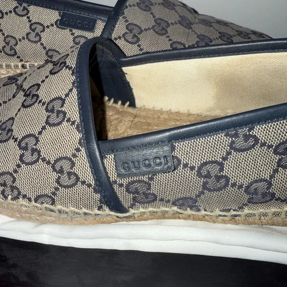 Gucci GG Monogram Print Beige Canvas Espadrilles Slip On Shoes display picture 3